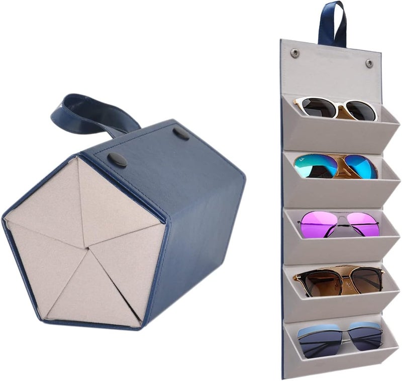 Kenpal Sunglasses Storage Organizer Holder Foldable Travel Case with 5 Slot Compartments for Multiple Glasses - Image 1